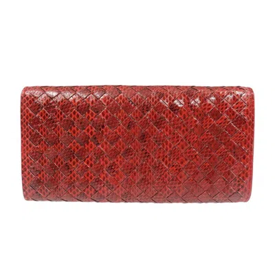 Pre-owned Bottega Veneta Red Color Intrecciato Long Wallet (bi-fold) ()