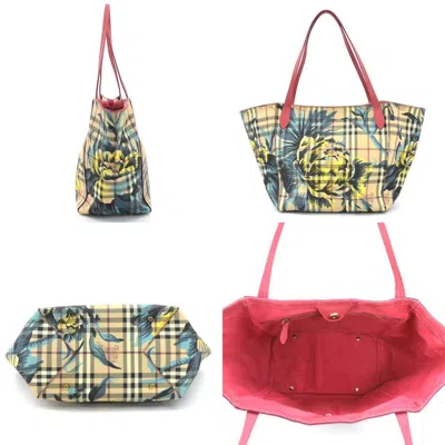 Pre-owned Burberry Beige Pink Coated Canvas Leather Handbag Tote Bag ()