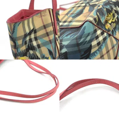 Pre-owned Burberry Beige Pink Coated Canvas Leather Handbag Tote Bag ()