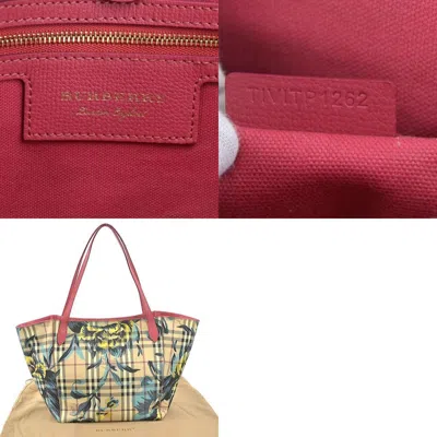 Pre-owned Burberry Beige Pink Coated Canvas Leather Handbag Tote Bag ()
