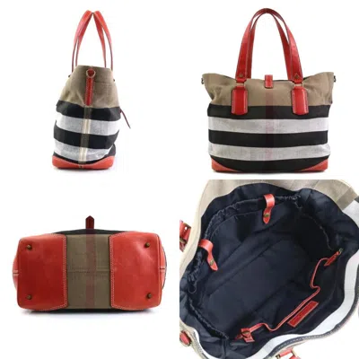 Pre-owned Burberry Black Brown Red Color Canvas Leather Shoulder Bag Tote Bag ()