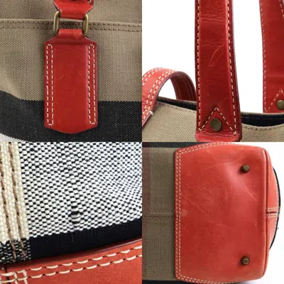 Pre-owned Burberry Black Brown Red Color Canvas Leather Shoulder Bag Tote Bag ()