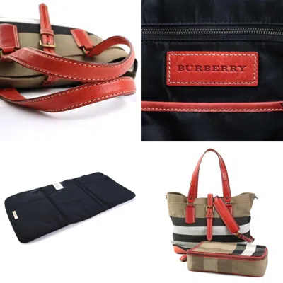 Pre-owned Burberry Black Brown Red Color Canvas Leather Shoulder Bag Tote Bag ()