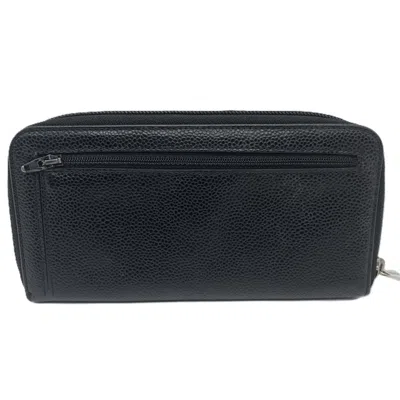 Pre-owned Chanel Black Grained Calfskin Long Wallet (bi-fold) ()