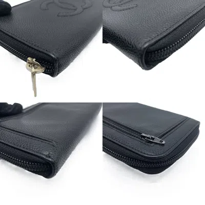Pre-owned Chanel Black Grained Calfskin Long Wallet (bi-fold) ()