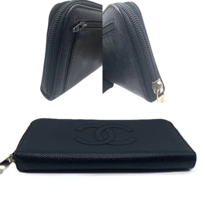 Pre-owned Chanel Black Grained Calfskin Long Wallet (bi-fold) ()