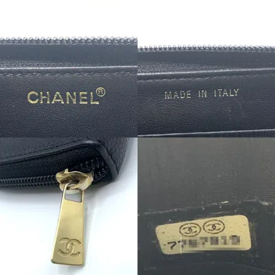 Pre-owned Chanel Black Grained Calfskin Long Wallet (bi-fold) ()