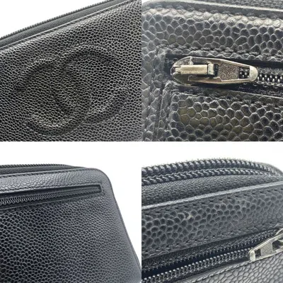 Pre-owned Chanel Black Grained Calfskin Long Wallet (bi-fold) ()