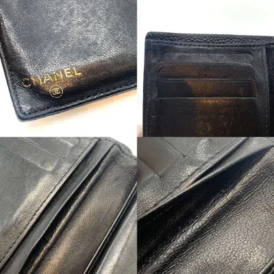 Pre-owned Chanel Black Grained Calfskin Wallet (bi-fold) ()