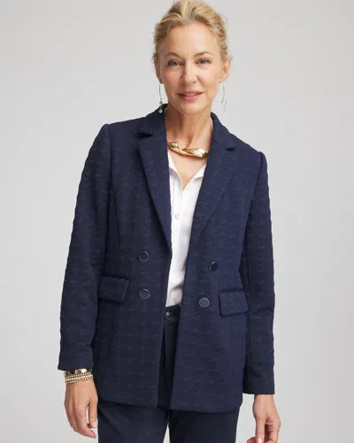 Chico's Textured Double-breasted Knit Blazer In Blue In Blue
