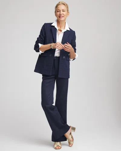 Chico's Textured Double-breasted Knit Blazer In Blue In Blue