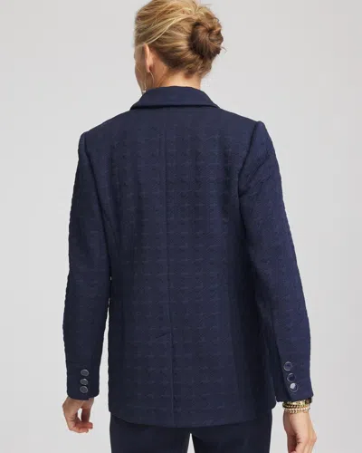Chico's Textured Double-breasted Knit Blazer In Blue In Blue