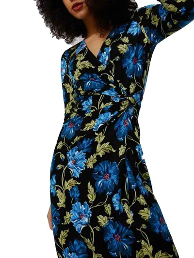 Diane Von Furstenberg Multicolor Floral Wrap Midi Dress With Elegant V-neckline In Blue