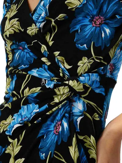 Diane Von Furstenberg Multicolor Floral Wrap Midi Dress With Elegant V-neckline In Blue
