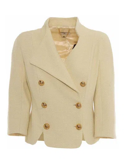 Elisabetta Franchi Tailored Double-breasted Blazer With Gold Buttons In Blue