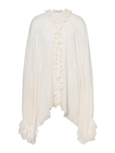 Philosophy Di Lorenzo Serafini Silk-acetate Blend Top With Ruffled Front In Neutral
