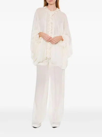 Philosophy Di Lorenzo Serafini Silk-acetate Blend Top With Ruffled Front In Neutral