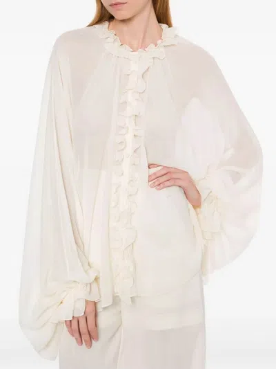 Philosophy Di Lorenzo Serafini Silk-acetate Blend Top With Ruffled Front In Neutral