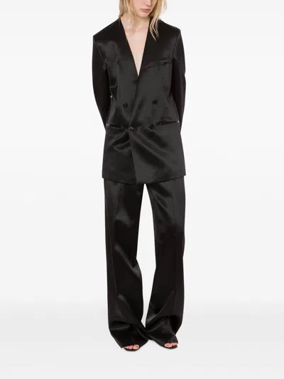 Philosophy Di Lorenzo Serafini Double-breasted Blazer With Structured Shoulders And Sheen In Black