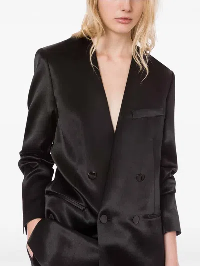 Philosophy Di Lorenzo Serafini Double-breasted Blazer With Structured Shoulders And Sheen In Black