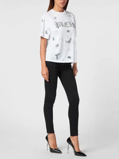 Philipp Plein Tie-dye T-shirt Man Fit Round Neck Ss Flowers In Multicolor