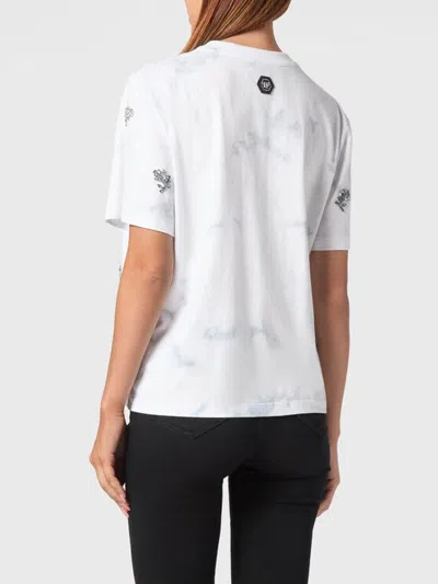 Philipp Plein Tie-dye T-shirt Man Fit Round Neck Ss Flowers In Multicolor