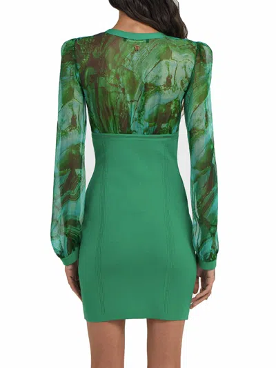 Roberto Cavalli V-neckline Fitted Silhouette Mini Length Sheer Long Sleeves In Green