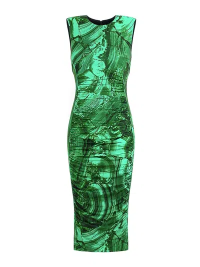 Roberto Cavalli Abstract-print Midi Dress In Green