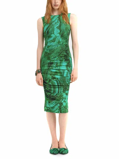 Roberto Cavalli Abstract-print Midi Dress In Green