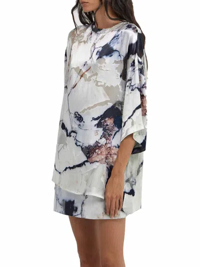 Roberto Cavalli Sheer Abstract Print Keyhole Back Tops In Multi