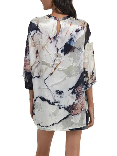 Roberto Cavalli Sheer Abstract Print Keyhole Back Tops In Multi