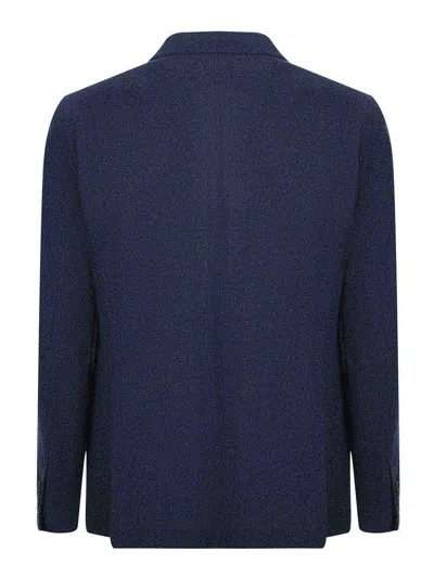 Tagliatore Blue Single-breasted Jacket With Peak Lapel In Wool And Cotton Blend Man In Blue