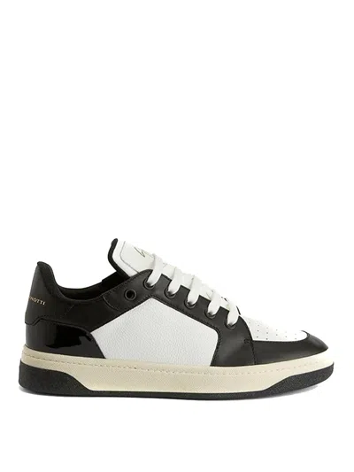 Giuseppe Zanotti Leather Sneakers With Patent Accents In Black
