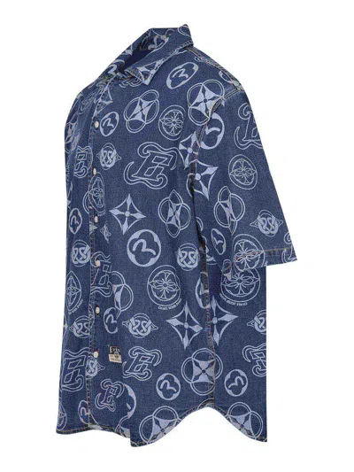 Evisu Monogram Denim Shirt In Blue