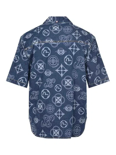 Evisu Monogram Denim Shirt In Blue