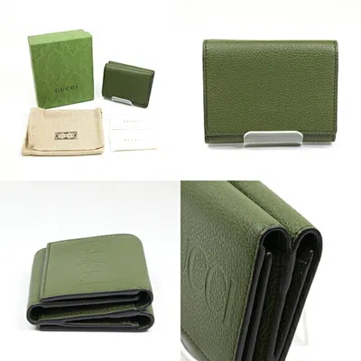 Pre-owned Gucci Green Khaki Leather Wallet (tri-fold) () In Multi