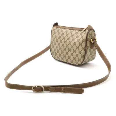 Pre-owned Gucci Sherry Line Beige Brown Green Red Color Pvc Leather Pochette Shoulder Bag ()
