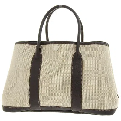 Pre-owned Hermes Beige Brown Marron Toile Officier Buffalo Leather Tote Bag ()
