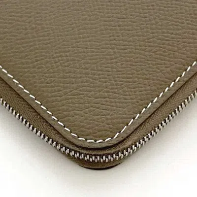 Pre-owned Hermes Beige Etoupe Gray Leather Epsom Leather Silk Long Wallet (bi-fold) ()