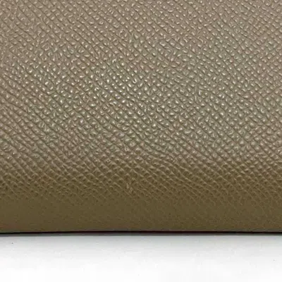 Pre-owned Hermes Beige Etoupe Gray Leather Epsom Leather Silk Long Wallet (bi-fold) ()