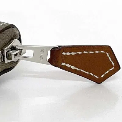 Pre-owned Hermes Beige Etoupe Gray Leather Epsom Leather Silk Long Wallet (bi-fold) ()