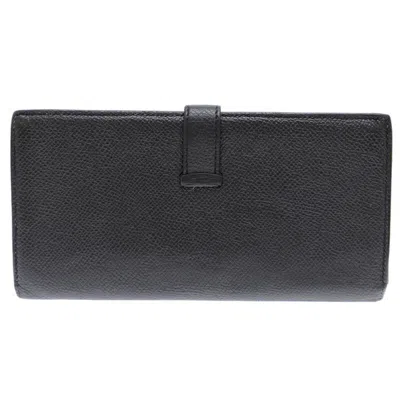 Pre-owned Hermes Black Noir Epsom Leather Long Wallet (bi-fold) ()