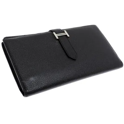 Pre-owned Hermes Black Noir Epsom Leather Long Wallet (bi-fold) ()