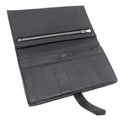 Pre-owned Hermes Black Noir Epsom Leather Long Wallet (bi-fold) ()