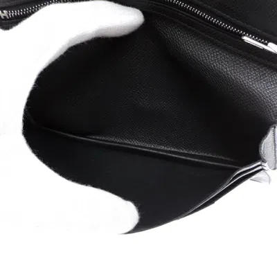 Pre-owned Hermes Black Noir Epsom Leather Long Wallet (bi-fold) ()