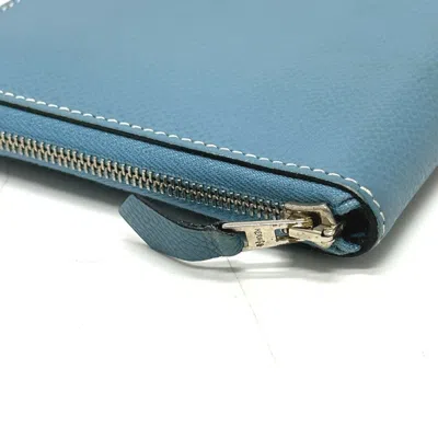 Pre-owned Hermes Blue Jean Epsom Leather Long Wallet (bi-fold) ()