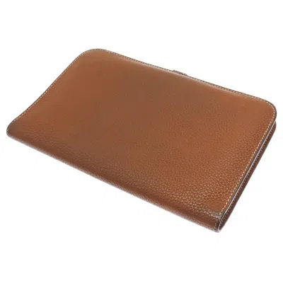 Pre-owned Hermes Brown Gold Togo Leather Long Wallet (bi-fold) () In Multi