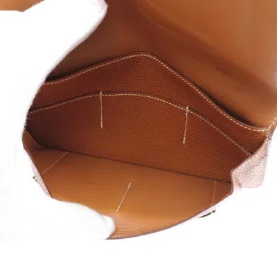 Pre-owned Hermes Brown Gold Togo Leather Long Wallet (bi-fold) () In Multi