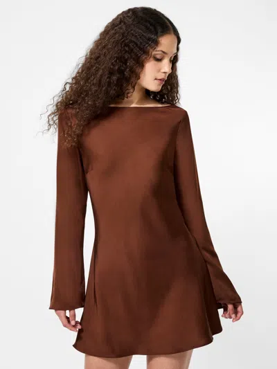 French Connection Ennis Satin Longsleeve Mini Dress  Dresses In Brown