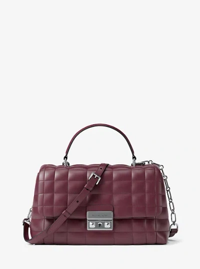 Michael Kors Tribeca Medium Quilted Leather Satchel In Red